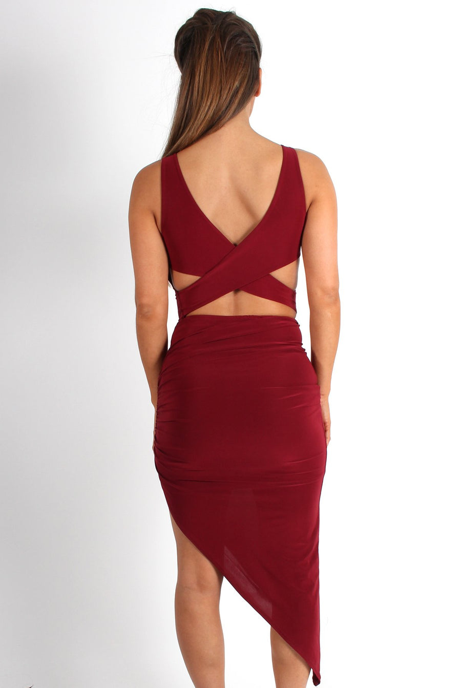 Hayden Wine Cross Back Asymmetric Dress-Dresses