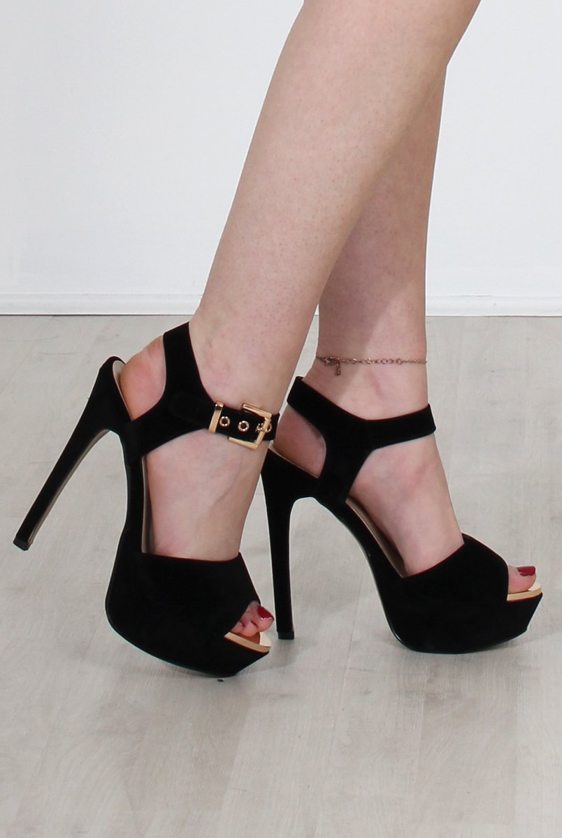 Hazel Black Suede High Heels-Heels