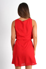 Hillary Red V Front Shift Dress-Dresses
