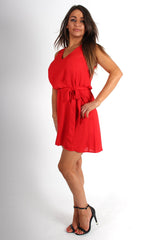 Hillary Red V Front Shift Dress-Dresses
