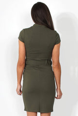 Holli Khaki High Neck Dress-Dresses