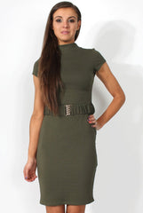 Holli Khaki High Neck Dress-Dresses