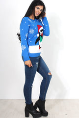 Holy Blue Penguin Christmas Jumper-Knitwear