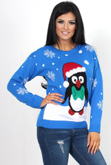 Holy Blue Penguin Christmas Jumper-Knitwear