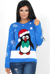 Holy Blue Penguin Christmas Jumper-Knitwear