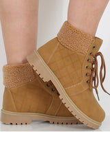 Honey Faux Fur Trim Hiker Boots - Teddy-Boots