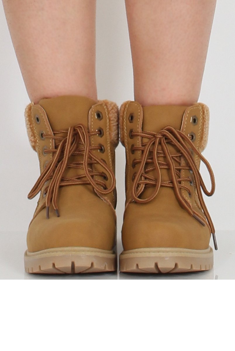 Honey Faux Fur Trim Hiker Boots - Teddy-Boots