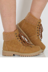 Honey Faux Fur Trim Hiker Boots - Teddy-Boots