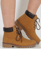 Honey Faux Leather Trim Hiker Boots - Dakota-Boots