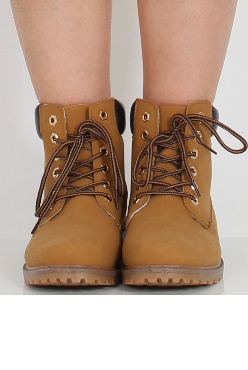 Honey Faux Leather Trim Hiker Boots - Dakota-Boots