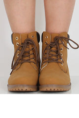 Honey Faux Leather Trim Hiker Boots - Dakota-Boots