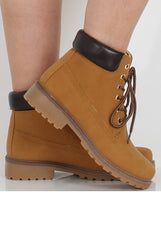 Honey Faux Leather Trim Hiker Boots - Dakota-Boots