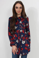 Hope Navy Floral Print Shirt-Shirts