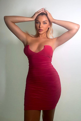 Hot Pink Cupped Gathered Slinky Dress - Avalee