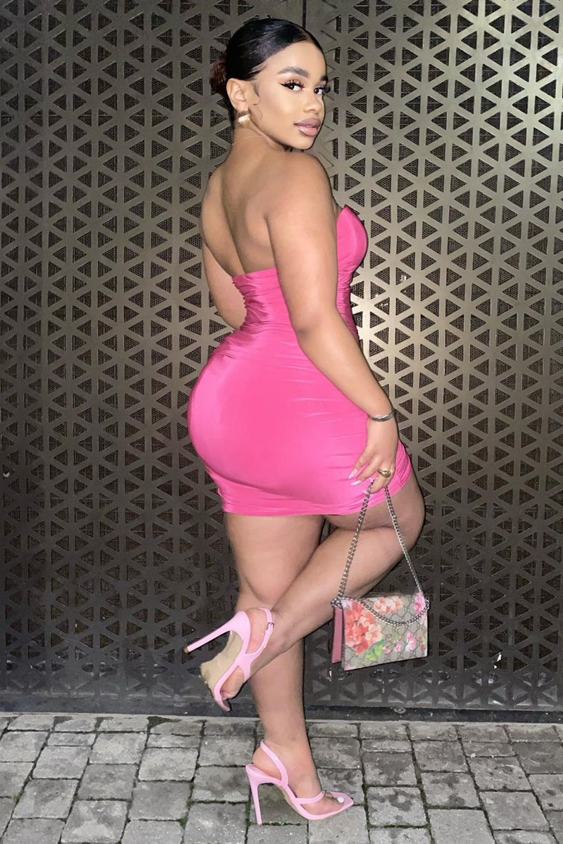 Hot Pink Cupped Gathered Slinky Dress - Avalee