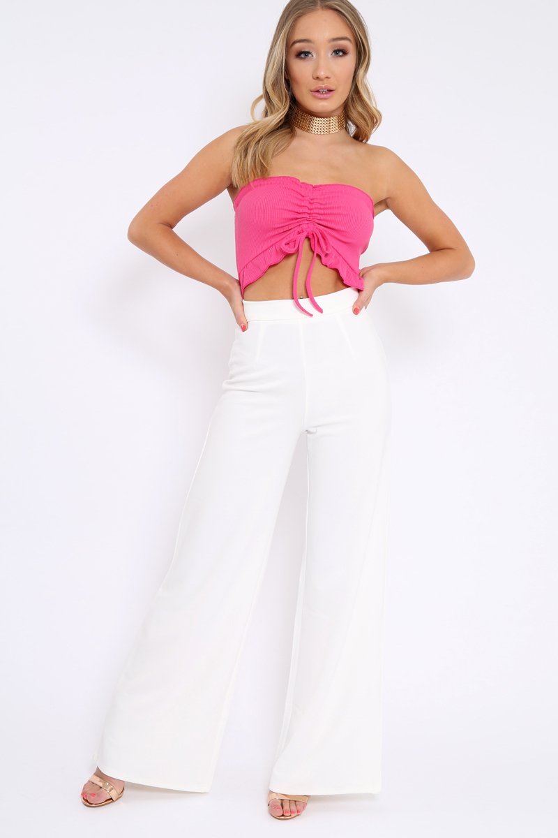 Hot Pink Gathered Middle Bandeau Crop Top - Darlah-Crop Tops