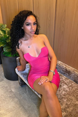 Hot Pink Cupped Gathered Slinky Dress - Avalee