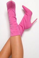 Hot Pink Stretch Heeled Ankle Boots - Aviya-Boots