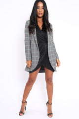 Hound-Tooth Button Detail Blazer Dress - Kayleigh-Dresses
