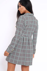 Hound-Tooth Button Detail Blazer Dress - Kayleigh-Dresses