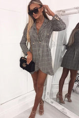 Hound-Tooth Button Detail Blazer Dress - Kayleigh-Dresses