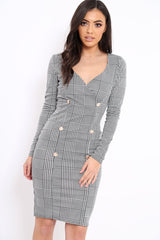 Hound-Tooth Button Detail Blazer Midi Dress - Sariah-Dresses