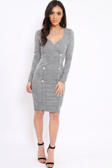 Hound-Tooth Button Detail Blazer Midi Dress - Sariah-Dresses
