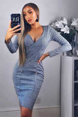 Hound-Tooth Button Detail Blazer Midi Dress - Sariah-Dresses