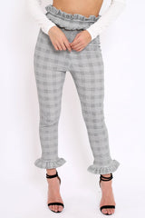 Hound-Tooth Frill Hem Trousers - Adella-Trousers