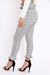 Hound-Tooth Frill Hem Trousers - Adella-Trousers