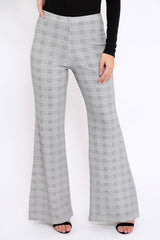 Hound-Tooth High Waist Flare Trousers -Tisha-Trousers