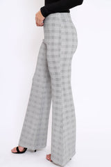 Hound-Tooth High Waist Flare Trousers -Tisha-Trousers