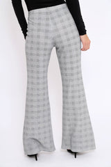 Hound-Tooth High Waist Flare Trousers -Tisha-Trousers