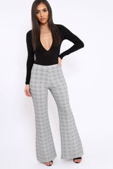 Hound-Tooth High Waist Flare Trousers -Tisha-Trousers