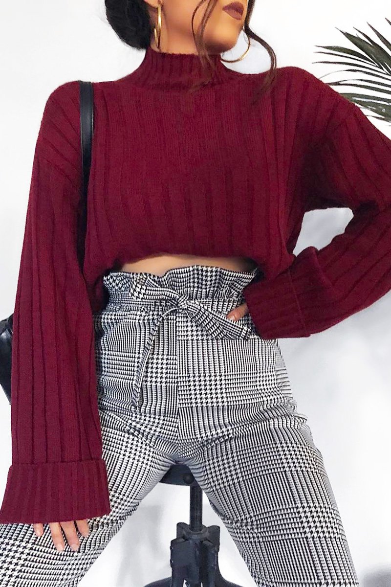 Hound-Tooth Paper Bag Tie Waist Cigarette Trousers - Karmen-Trousers