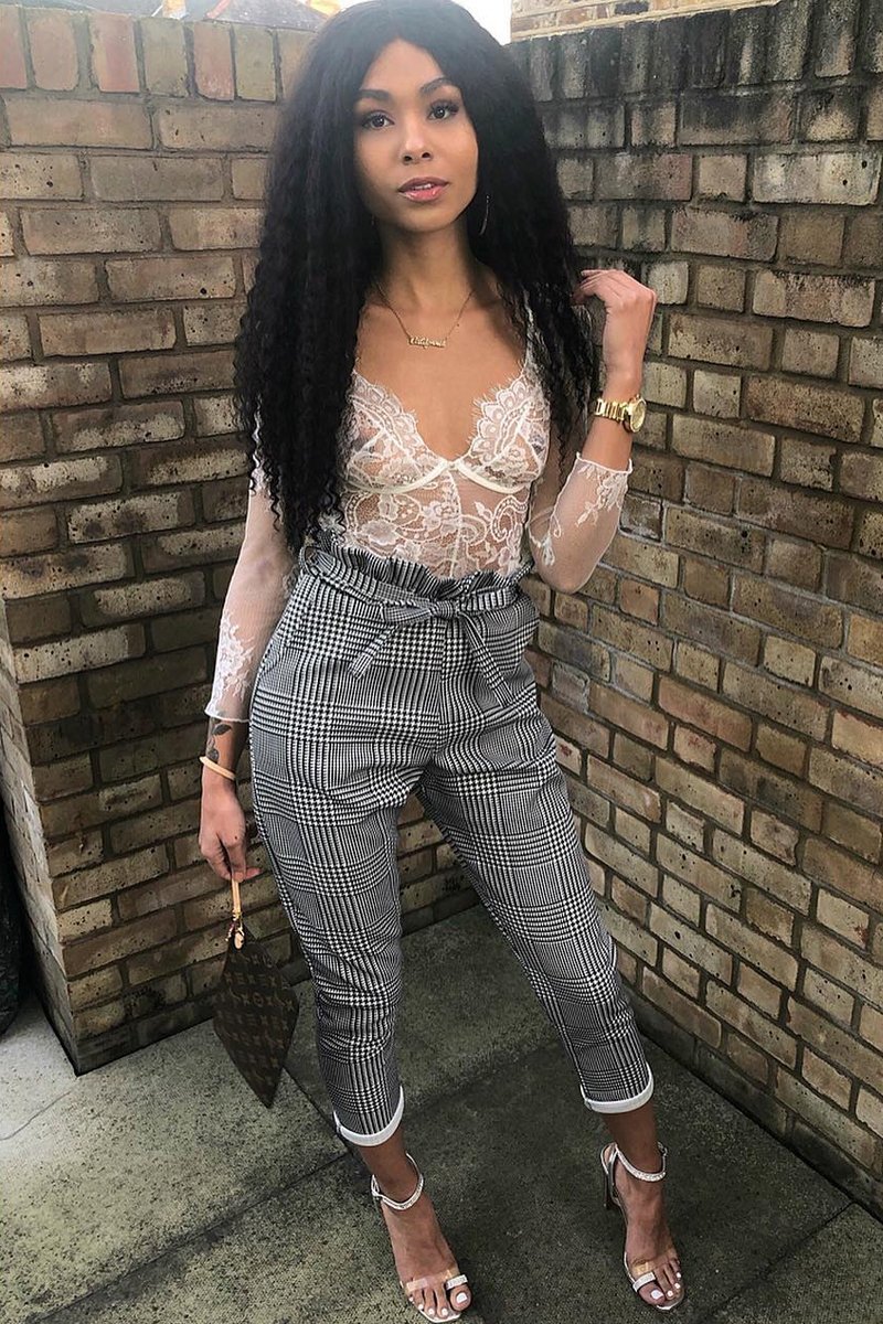 Hound-Tooth Paper Bag Tie Waist Cigarette Trousers - Karmen-Trousers