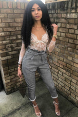 Hound-Tooth Paper Bag Tie Waist Cigarette Trousers - Karmen-Trousers