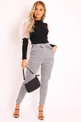 Hound-Tooth Paper Bag Tie Waist Cigarette Trousers - Karmen-Trousers