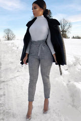 Hound-Tooth Paper Bag Tie Waist Cigarette Trousers - Karmen-Trousers