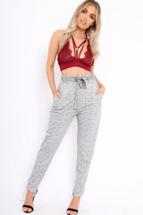 Hound-Tooth With Tartan Paper Bag Tie Waist Cigarette Trousers - Karmen-Trousers