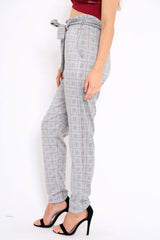 Hound-Tooth With Tartan Paper Bag Tie Waist Cigarette Trousers - Karmen-Trousers