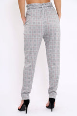Hound-Tooth With Tartan Paper Bag Tie Waist Cigarette Trousers - Karmen-Trousers