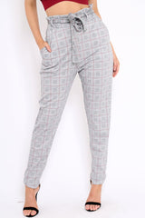 Hound-Tooth With Tartan Paper Bag Tie Waist Cigarette Trousers - Karmen-Trousers