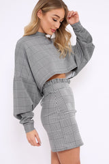 Hounds Tooth Cropped Batwing Jumper - Lizy-Crop Jumper