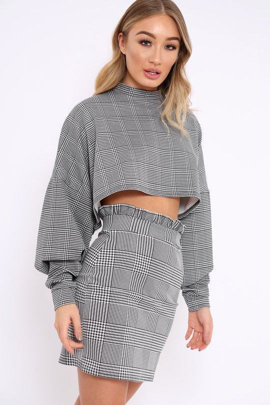 Hounds Tooth Cropped Batwing Jumper - Lizy
