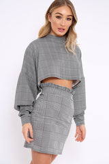 Hounds Tooth Cropped Batwing Jumper - Lizy-Crop Jumper