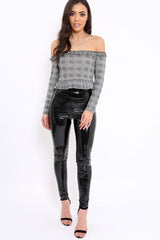 Hounds-Tooth Frill Bardot Crop Top - Benita-Crop Tops