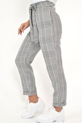Hounds-Tooth Tapered Trousers With Turned Up Hem - Kharli-Trousers
