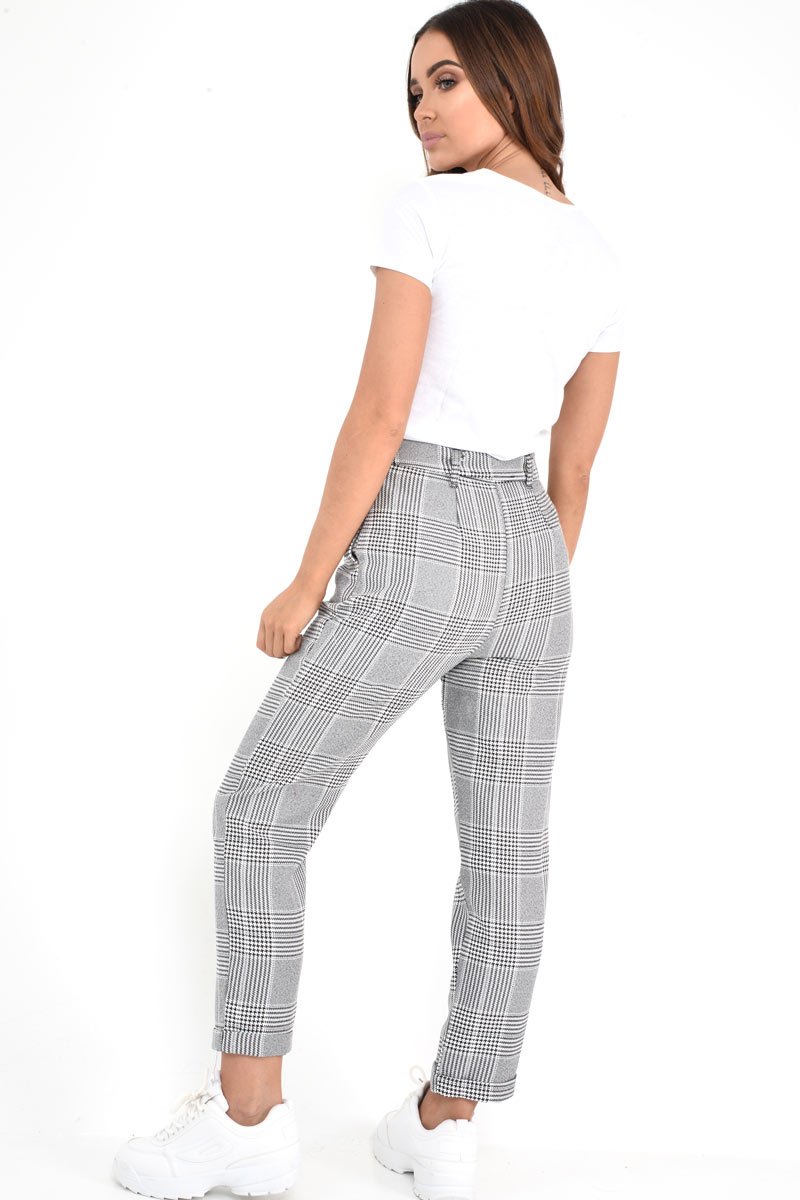 Hounds-Tooth Tapered Trousers With Turned Up Hem - Kharli-Trousers