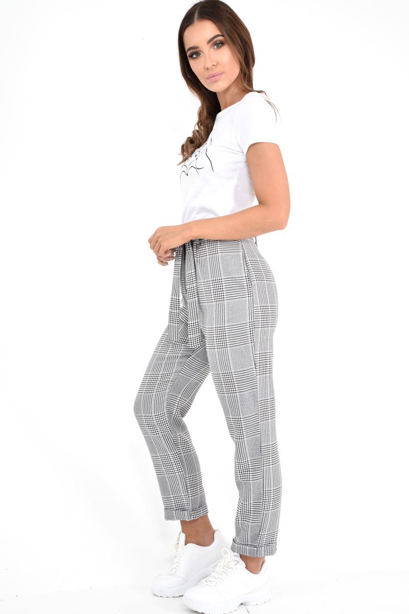 Hounds-Tooth Tapered Trousers With Turned Up Hem - Kharli-Trousers